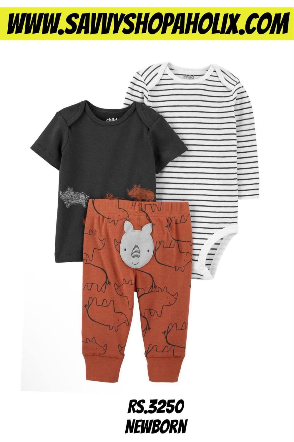 Carter’s 3pc Baby Boy Outfit- rhino