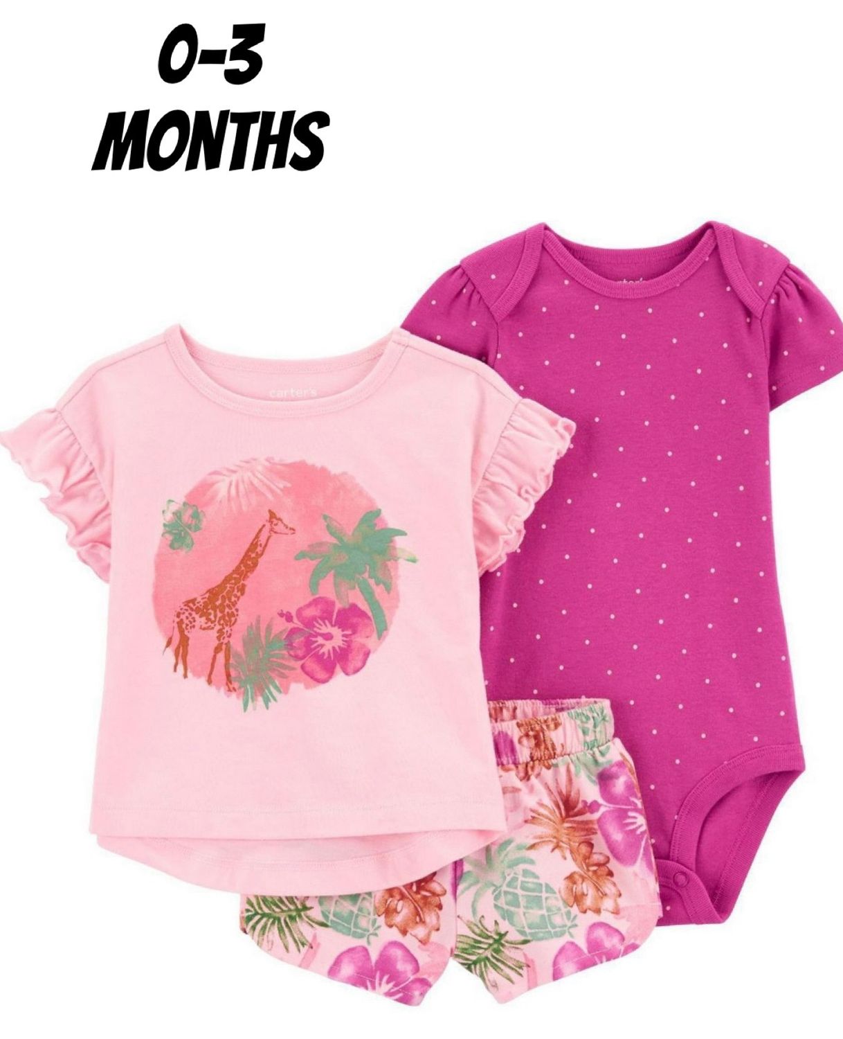 Carter’s 3pc Cotton Set- Pink Giraffe