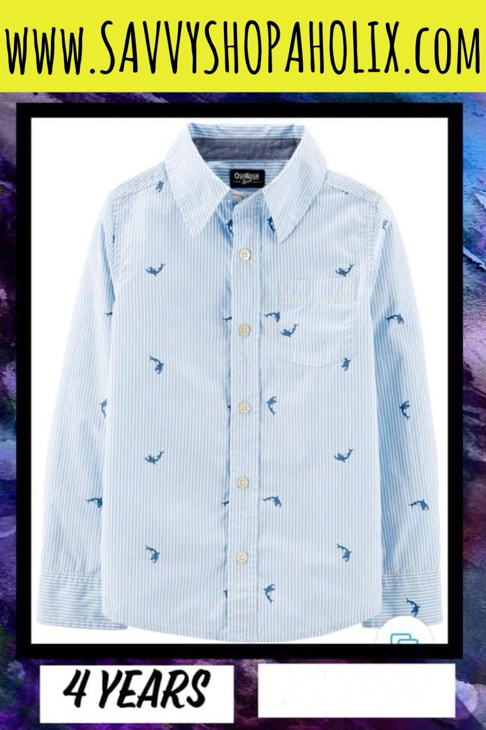 Oshkosh Shark Button Down Shirt- Dolphin