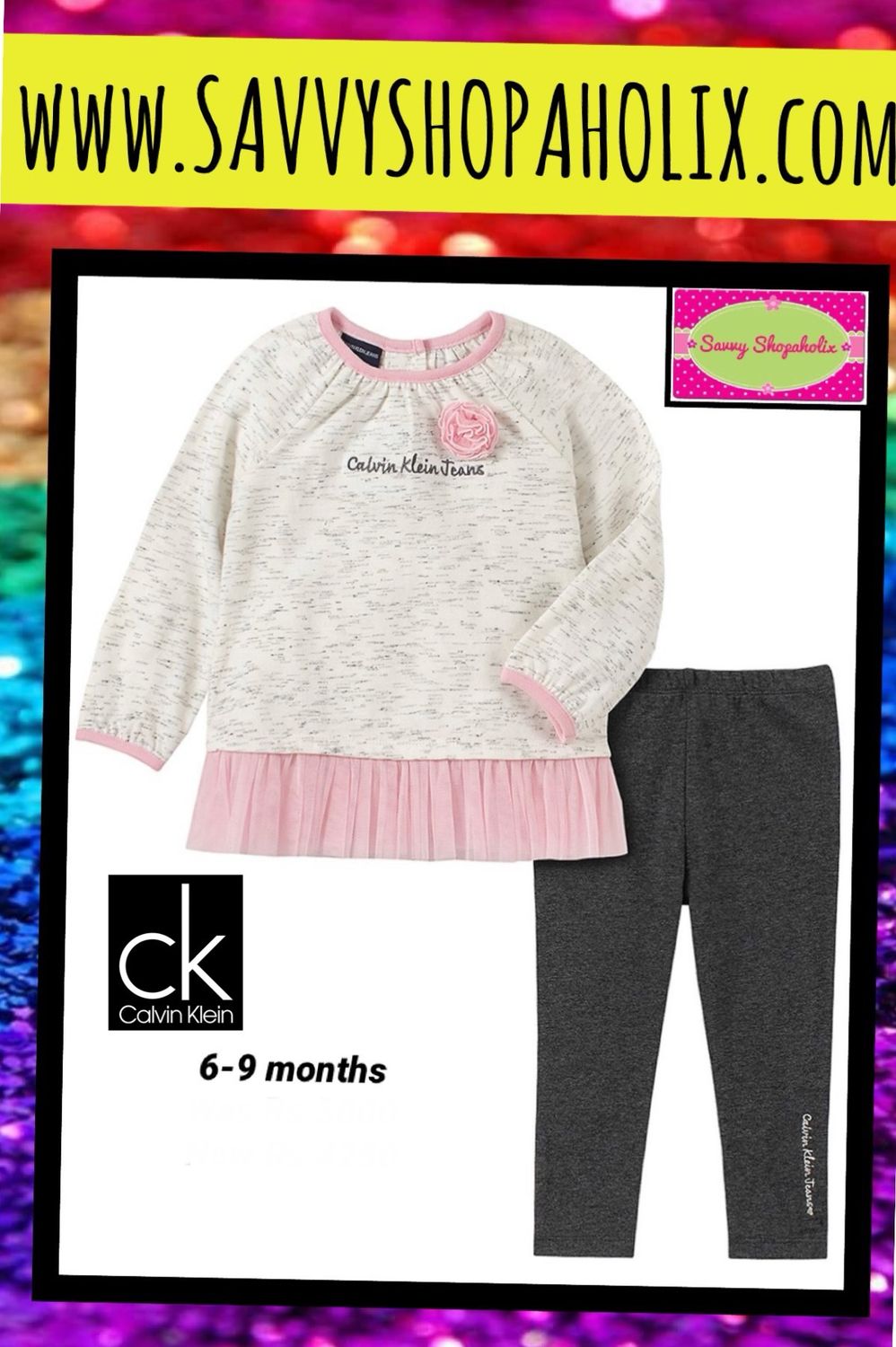 Ivory &amp; Pink Logo Tunic with Black Leggings by Calvin Klein