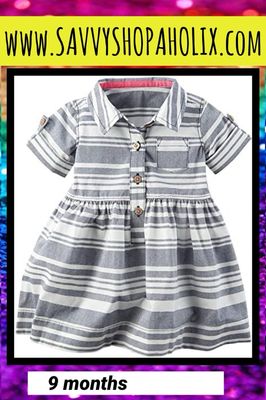 Cotton Dress By Carter’s- Grey Stripes