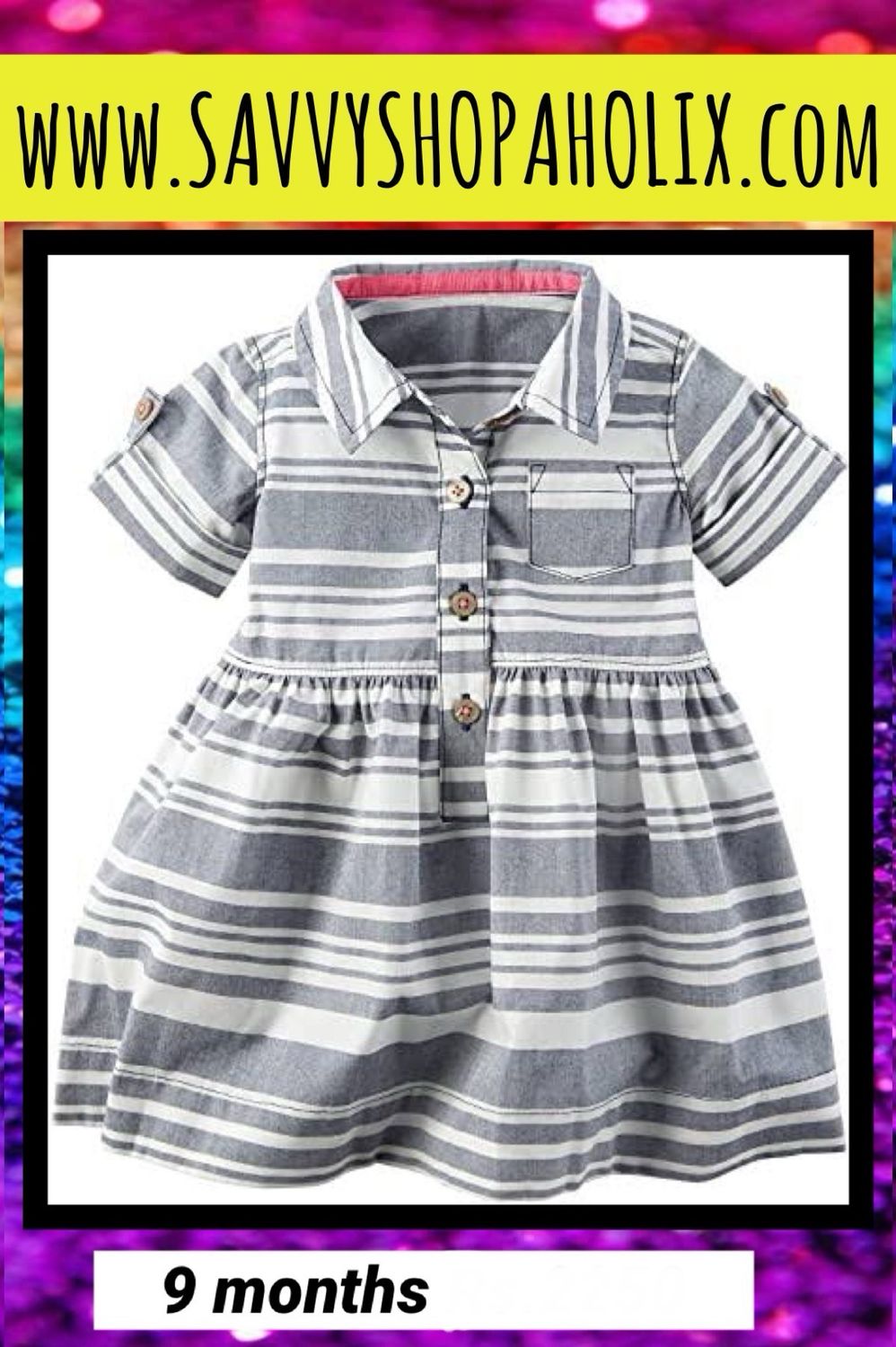 Cotton Dress By Carter’s- Grey Stripes