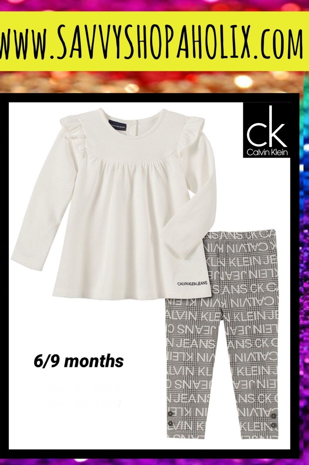 Ivory &amp; Pink Logo Tunic with Gray Leggings by Calvin Klein