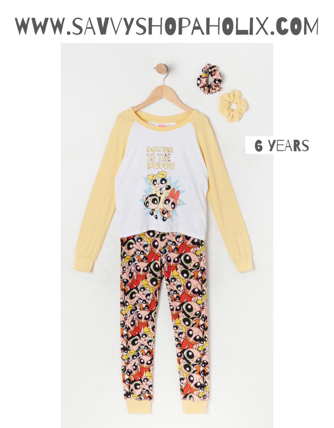 Cotton Night Suit With 2 Scrunchies- Power Puff Girls
