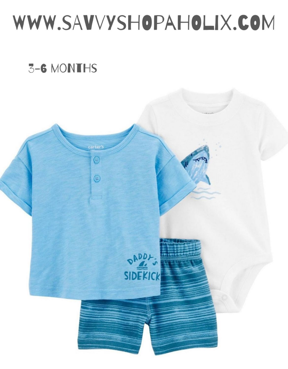 Carter’s 3pc Baby Boy Cotton Shorts Outfit- Daddy’s Side Kick