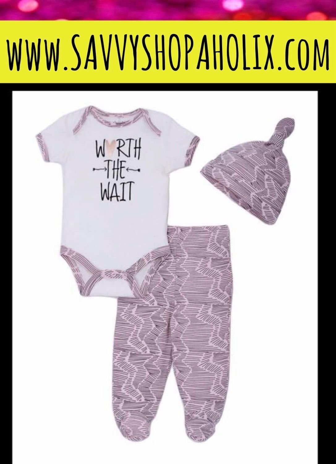 3pc Cotton Baby Girl’s Outfit With Matching Cap- Worth the Wait