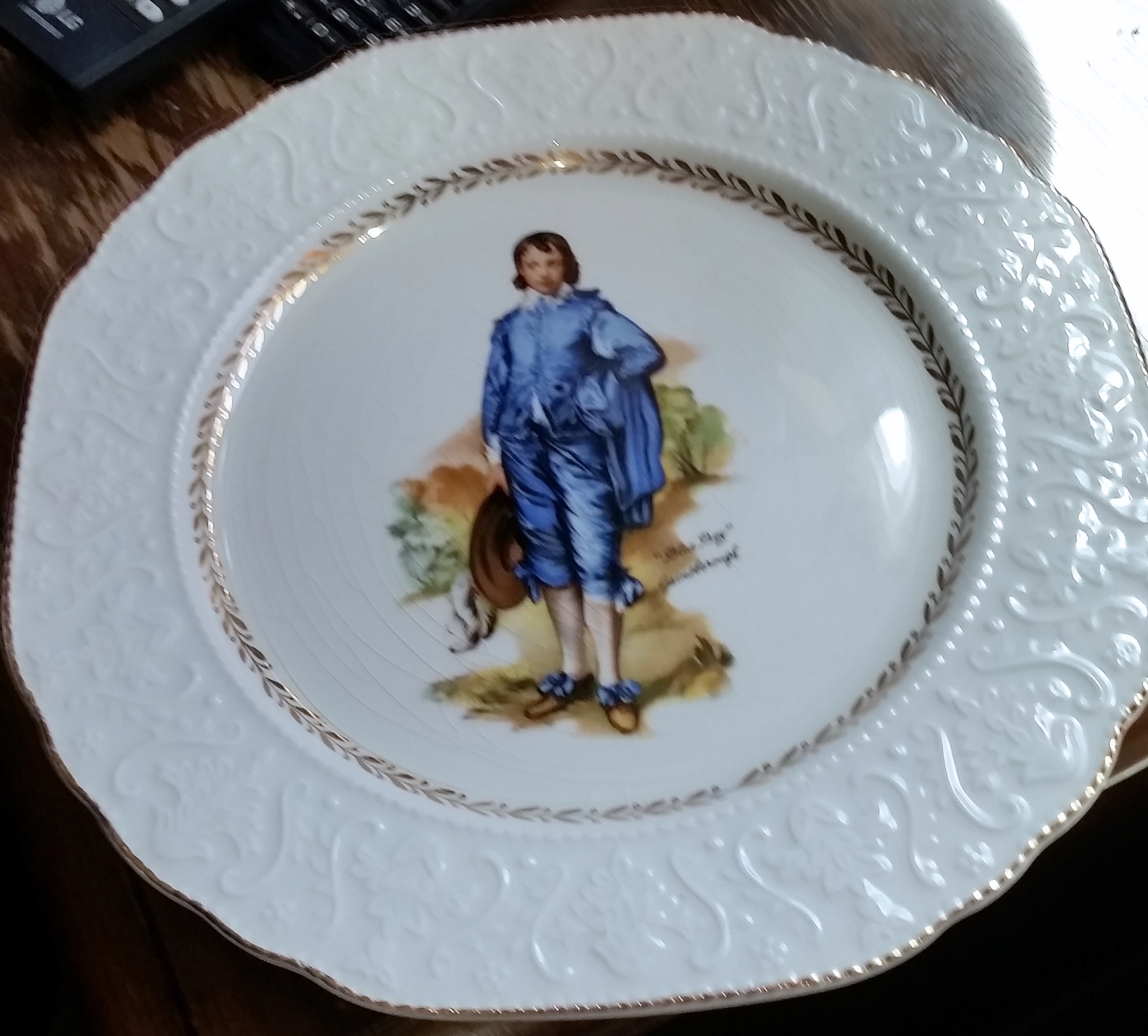 Woods & Sons Ironstone, England, White with Gold Trim, "Blue Boy"  Collectors Plate, 9.5"