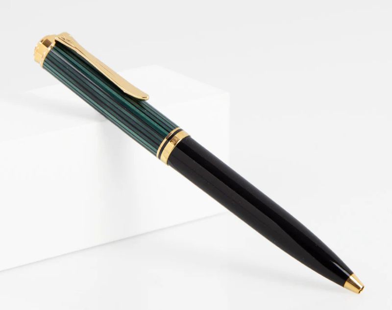 Pelikan Souveran K600 Ballpoint Pen in Black & Green with Gold Trim Pelikan Souveran K600 Ballpoint Pen in Black & Green with Gold Trim