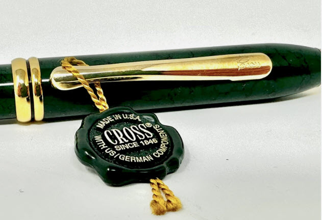 CROSS TOWNSEND BALLPOINT PEN (MARBLED GREEN/GOLD) LAQUER