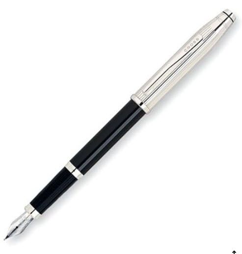 Cross Century II Sterling Silver/Black Lacquer Fountain Pen with Silver Plated Appointments and 18 Karat Gold/Rhodium Plated Nib