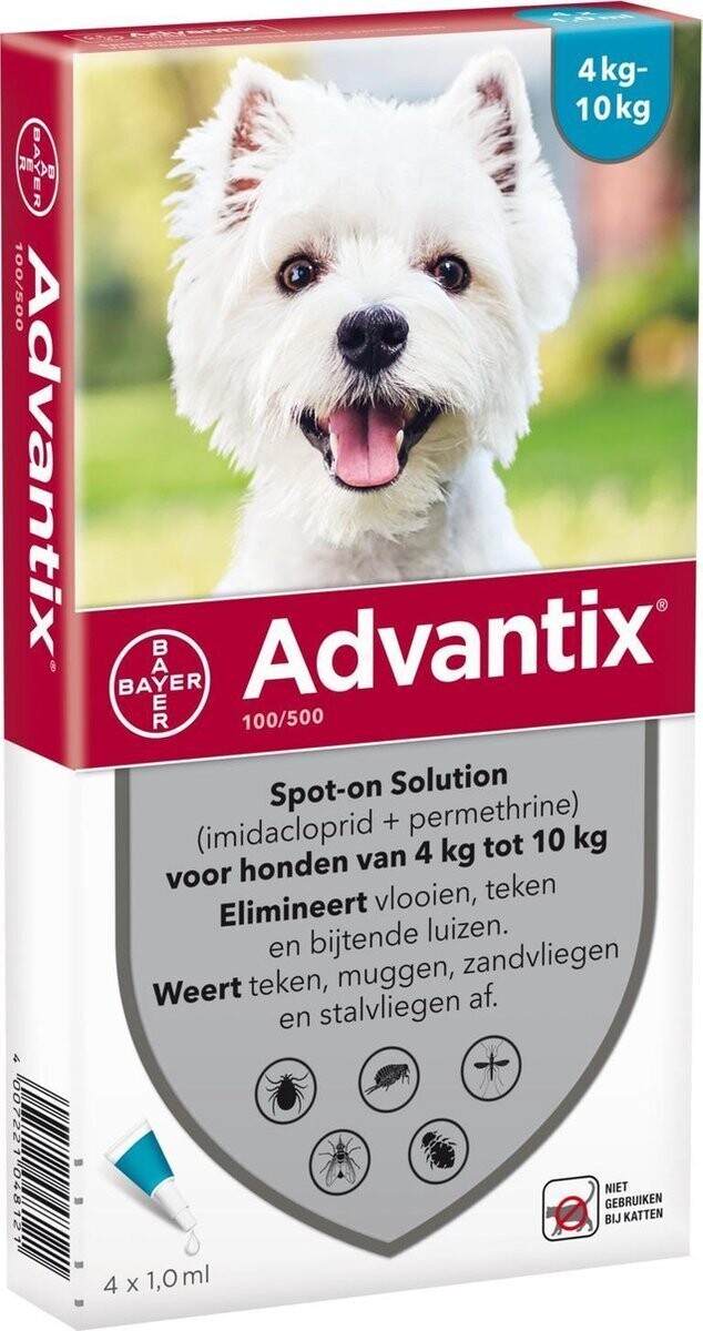 Bayer - Advantix anti vlooien en teken voor kleine hond 4-10kg 4 pipetten