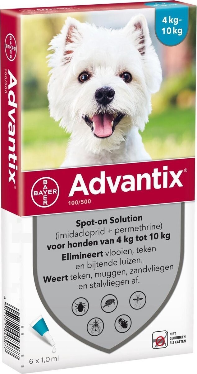 Bayer - Advantix anti vlooien en teken voor kleine hond 4-10kg 6 pipetten