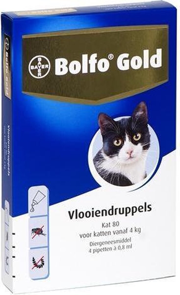 Bayer - bolfo gold 80 - Tegen Vlooien voor katten vanaf 4kg - 4 pipetten
