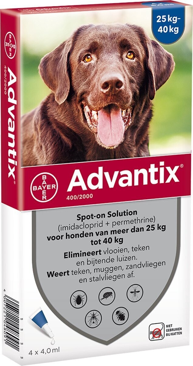 pad Zinloos venster Bayer - Advantix anti vlooien en teken voor grote hond 25-40kg 4 pipetten