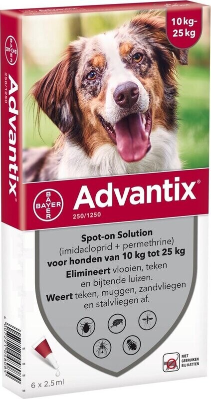 Bayer - Advantix anti vlooien en teken voor hond 10-25kg 6 pipetten