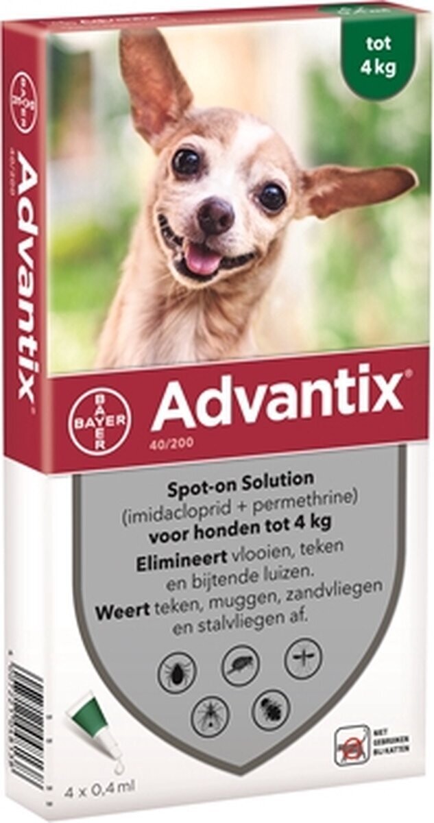 Bayer - Advantix anti vlooien en teken voor kleine hond 1-4kg - 4 pipetten