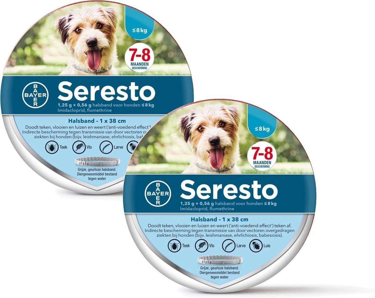 Bayer Seresto Teken- En Vlooienband - tekenmiddel - 2 x hond tot 8kg - 38cm.