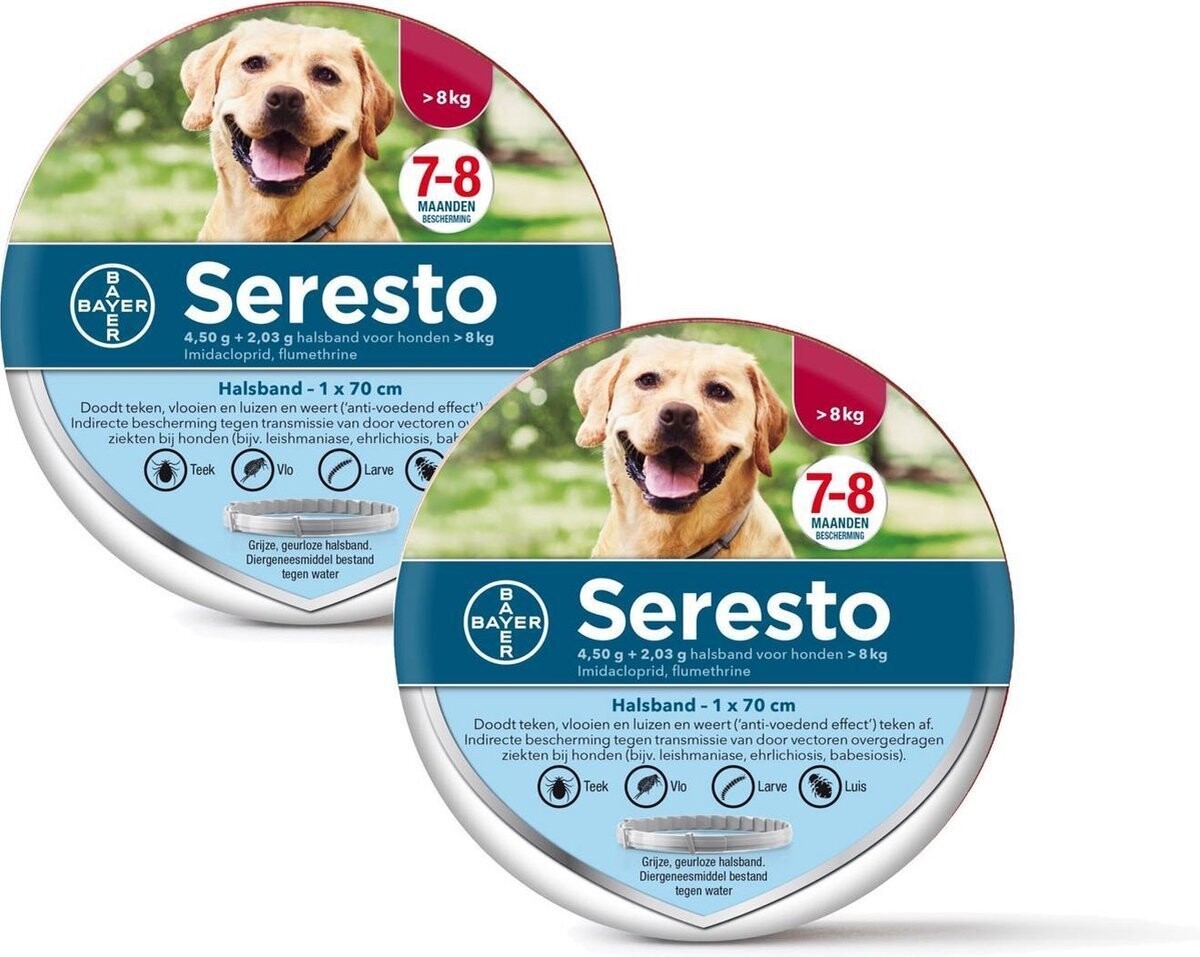 Bayer Seresto Teken- En Vlooienband groot- Anti tekenmiddel - 2 x hond  vanaf 8kg - 70cm.