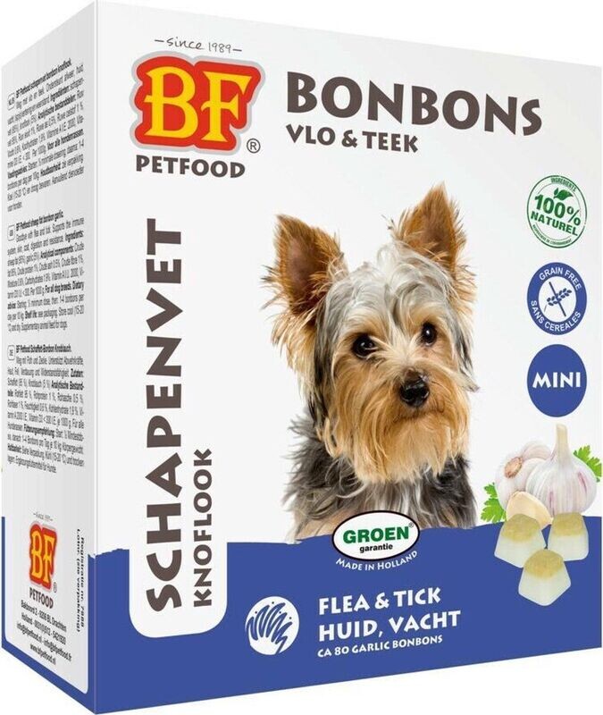 Biofood schapenvet met knoflook bonbons tegen vlooien en teken S 80 stuks