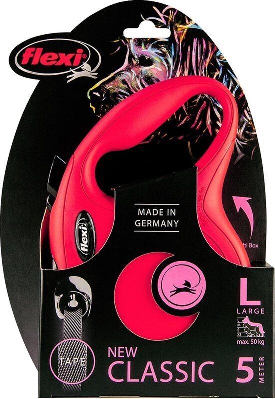 Flexi - hondenriem uitrolriem -rollijn - katrol Large tot 50kg - 5 meter met tape - band - rood