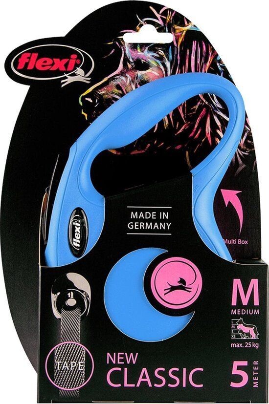 Flexi - hondenriem uitrolriem - rollijn - katrol medium tot 20kg - 5 meter met tape - blauw