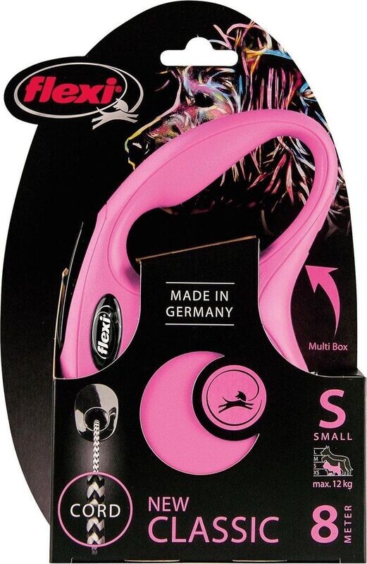 Flexi - hondenriem uitrolriem - rollijn - katrol small tot 12kg - 8 meter met koord - roze