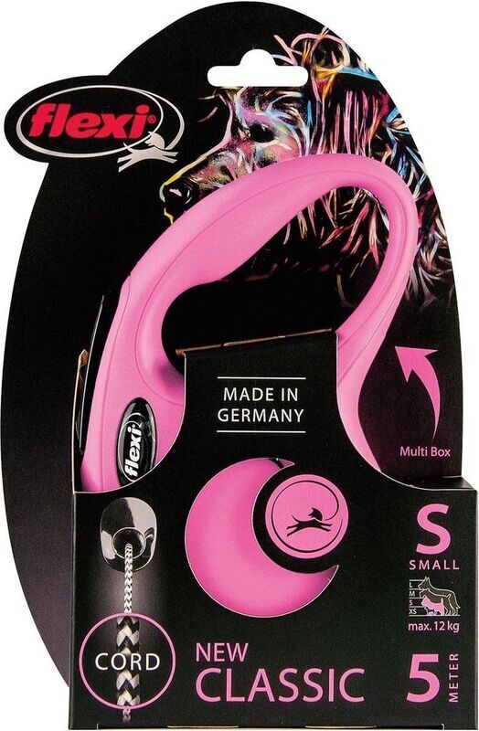 Flexi - hondenriem uitrolriem - rollijn - katrol small tot 12kg - 5 meter met koord - roze