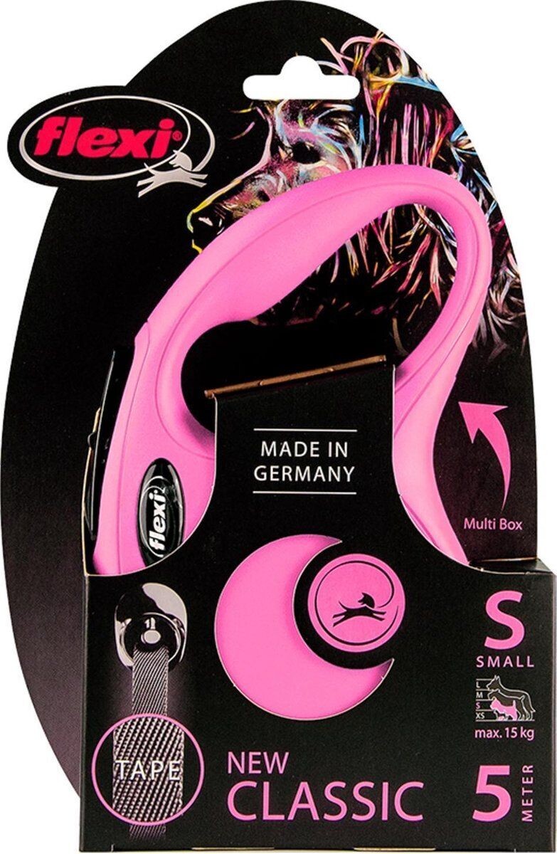Flexi - hondenriem uitrolriem - rollijn - katrol small tot 15kg - 5 meter met tape - roze