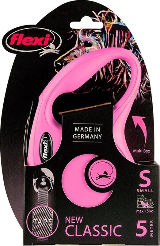 Flexi - hondenriem uitrolriem - rollijn - katrol small tot 15kg - 5 meter met tape - roze