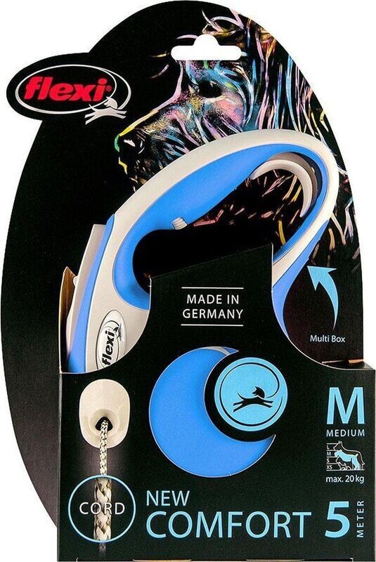 Flexi - hondenriem uitrolriem - rollijn - katrol medium tot 20kg - 5 meter met koord - comfort lijn - blauw/grijs
