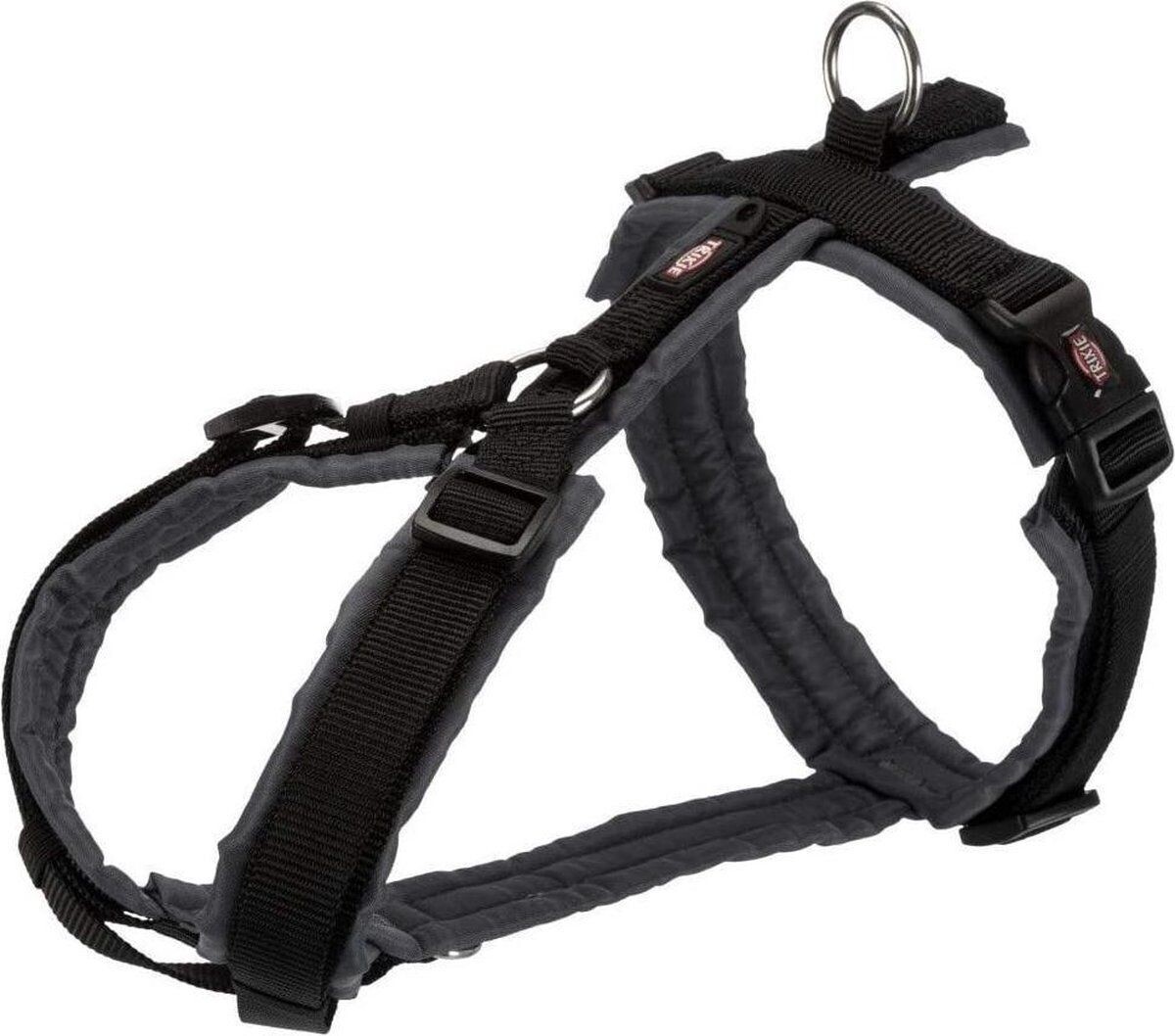TRIXIE - Hondentuig - y tuig - Premium  anti trek tuig Zwart/Grijs - Maat S/M 44–53 cm omvang / 20 mm breedte