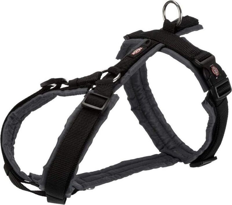 TRIXIE - Hondentuig - y tuig - Premium  anti trek tuig Zwart/Grijs - Maat M 53–64 cm omvang / 20 mm breed
