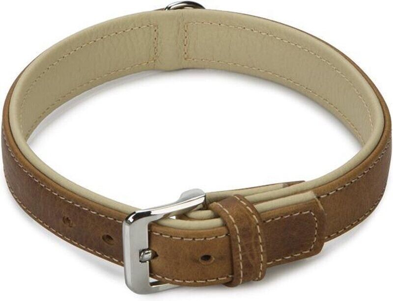 Beeztees Comfort - Halsband Hond - Leer - Bruin - 55 cm x 30 mm - soft lederen hondenhalsband