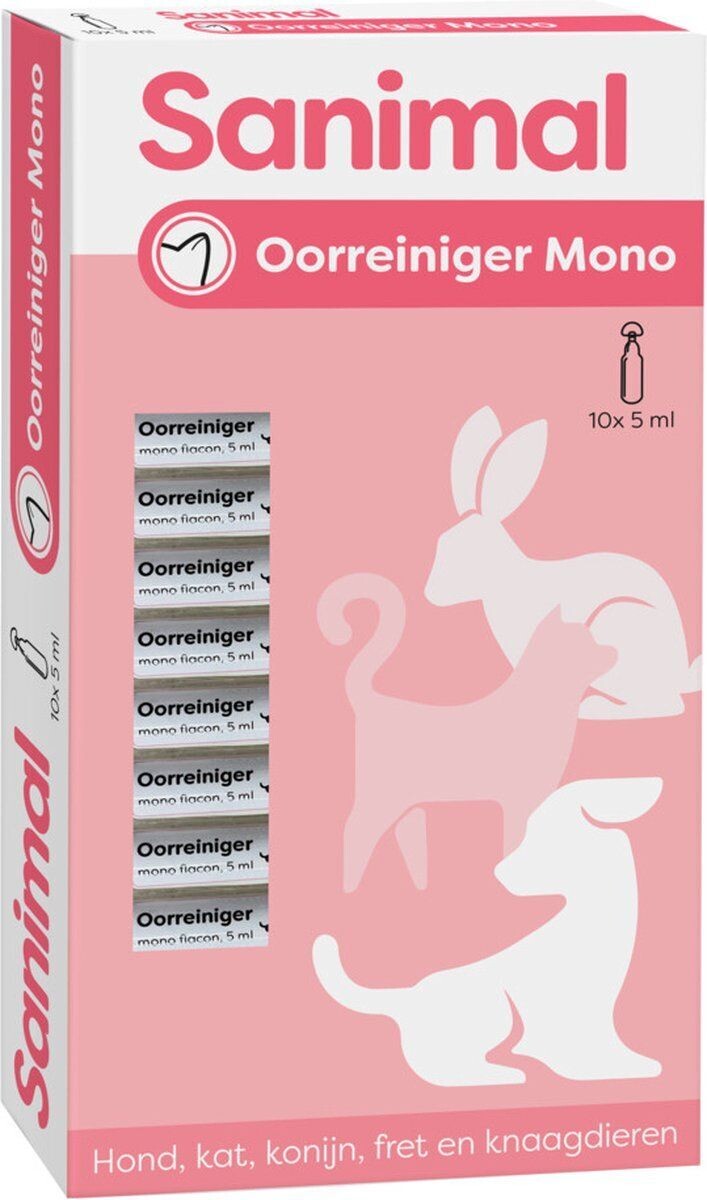 Sanimal Oorreiniger Mono - 10 capsules a 5ml - voor gezonde en jeukvrije oren - voor bijna alle huisdieren, hond kat knaagdier