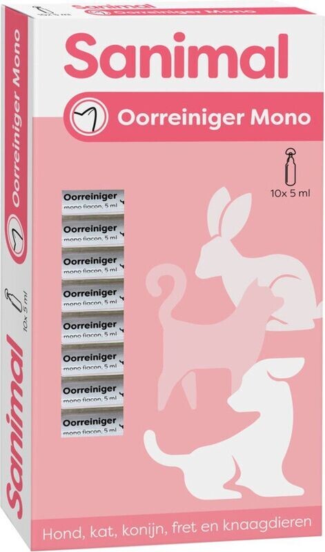 Sanimal Oorreiniger Mono - 10 capsules a 5ml - voor gezonde en jeukvrije oren - voor bijna alle huisdieren, hond kat knaagdier