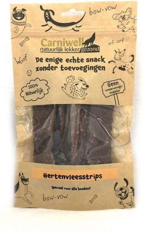 Carniwell - hertenvleesstrips - 100 Gram - Hypoallergeen Kauwsnack - Hondensnoepjes - natuurlijke hondensnacks hert