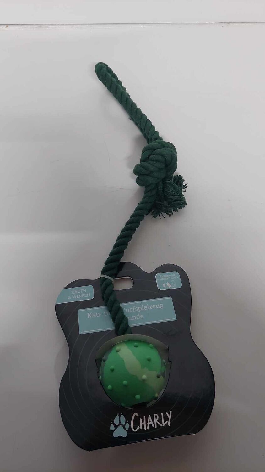 Charly - hondenwerptouw - bal met lang werptouw - 37cm - voor kleine tot middelgrote hond - werpspeelgoed - groen hondenspeelgoed