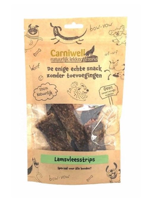Carniwell - lamsvleesstrips - 100 Gram - Hypoallergeen Kauwsnack - Hondensnoepjes - natuurlijke hondensnacks lam