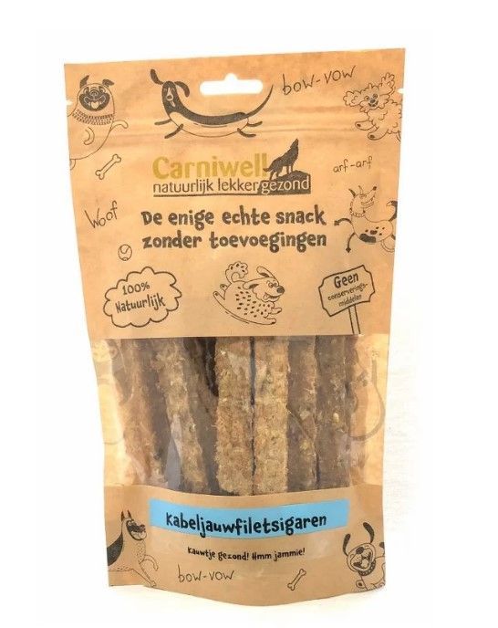Carniwell - kabeljauwfiletsigaren - 100 Gram - Hypoallergeen Kauwsnack - Hondensnoepjes - natuurlijke hondensnacks