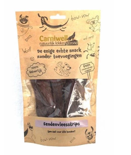 Carniwell - eendenvleesstrips- 100 Gram - Hypoallergeen Kauwsnack - Hondensnoepjes - natuurlijke hondensnacks eend
