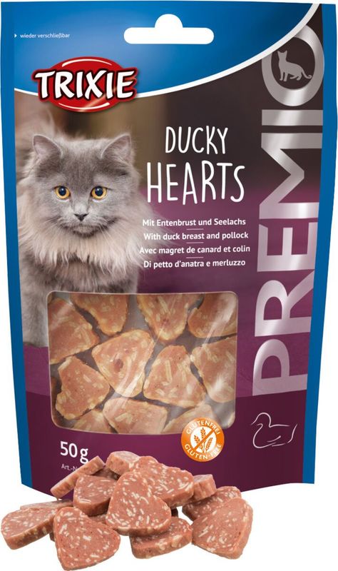Trixie ducky hearts - Kattensnack - eenden hartjes 50 gr - kattensnoepjes gedroogd