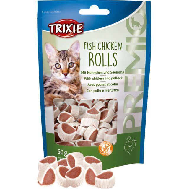 Trixie fish chicken rolls - Kattensnack - kip/vis 50 gr - kattensnoepjes gedroogd