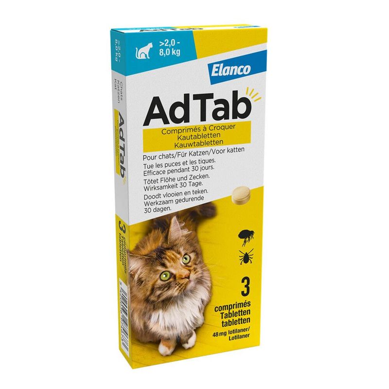 Bayer - ELanco - Adtab ontvlooiing tablet ontvlooiingstablet anti-vlooien en teken tabletten 3st - 2-8kg