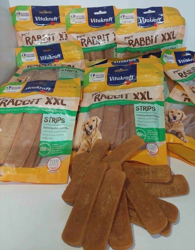 BULK 100X Vitakraft konijnvleesstrips rabbit strips XXL 250 gram grainfree graanvrij natuurlijke hondensnacks