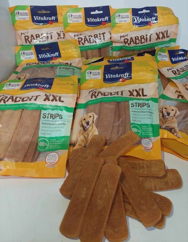 BULK 100X Vitakraft konijnvleesstrips rabbit strips XXL 250 gram grainfree graanvrij natuurlijke hondensnacks