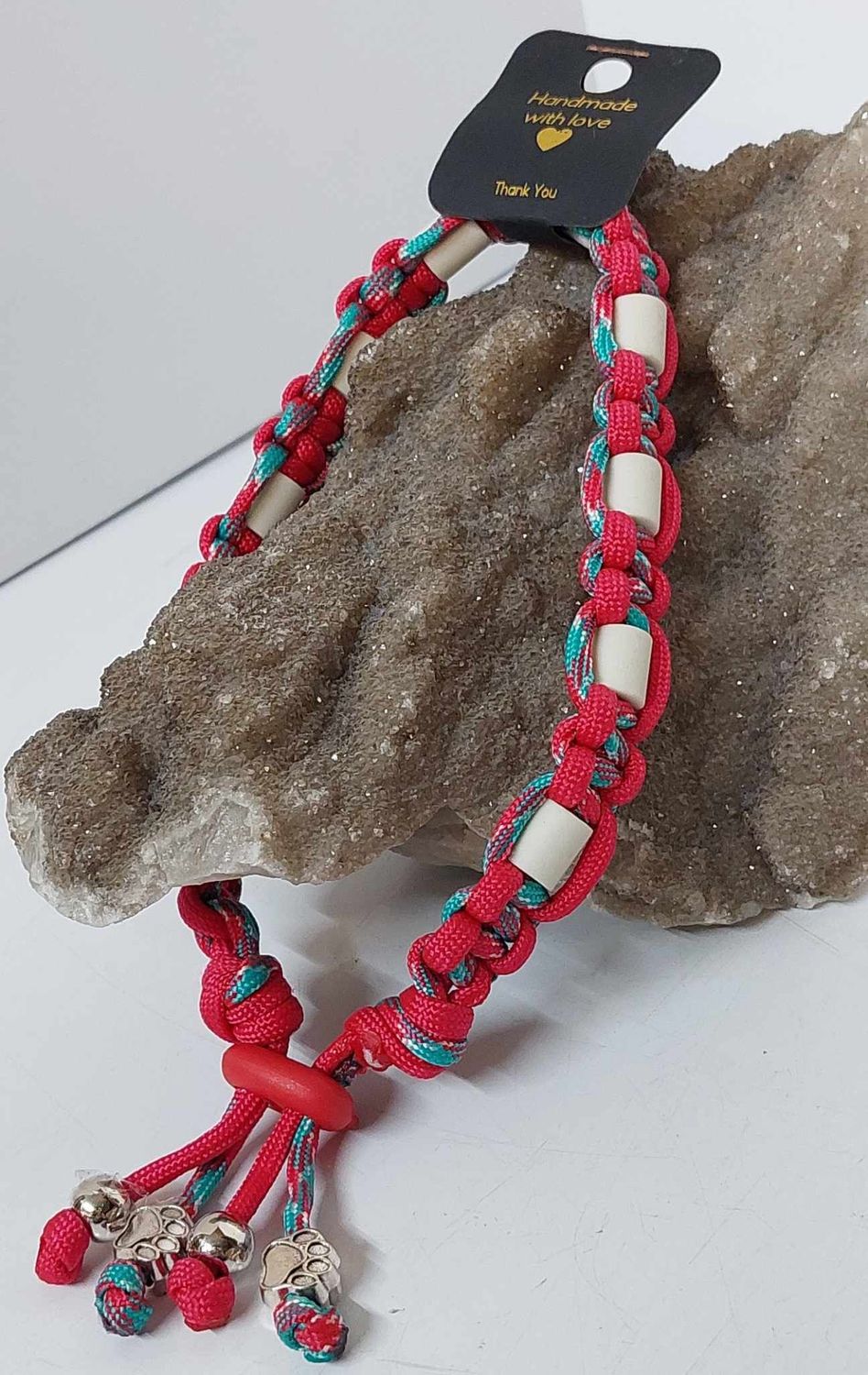 100% natuurlijk EMX anti-tekenketting - zonder chemicaliën - met de hand gemaakt - rood - 45cm