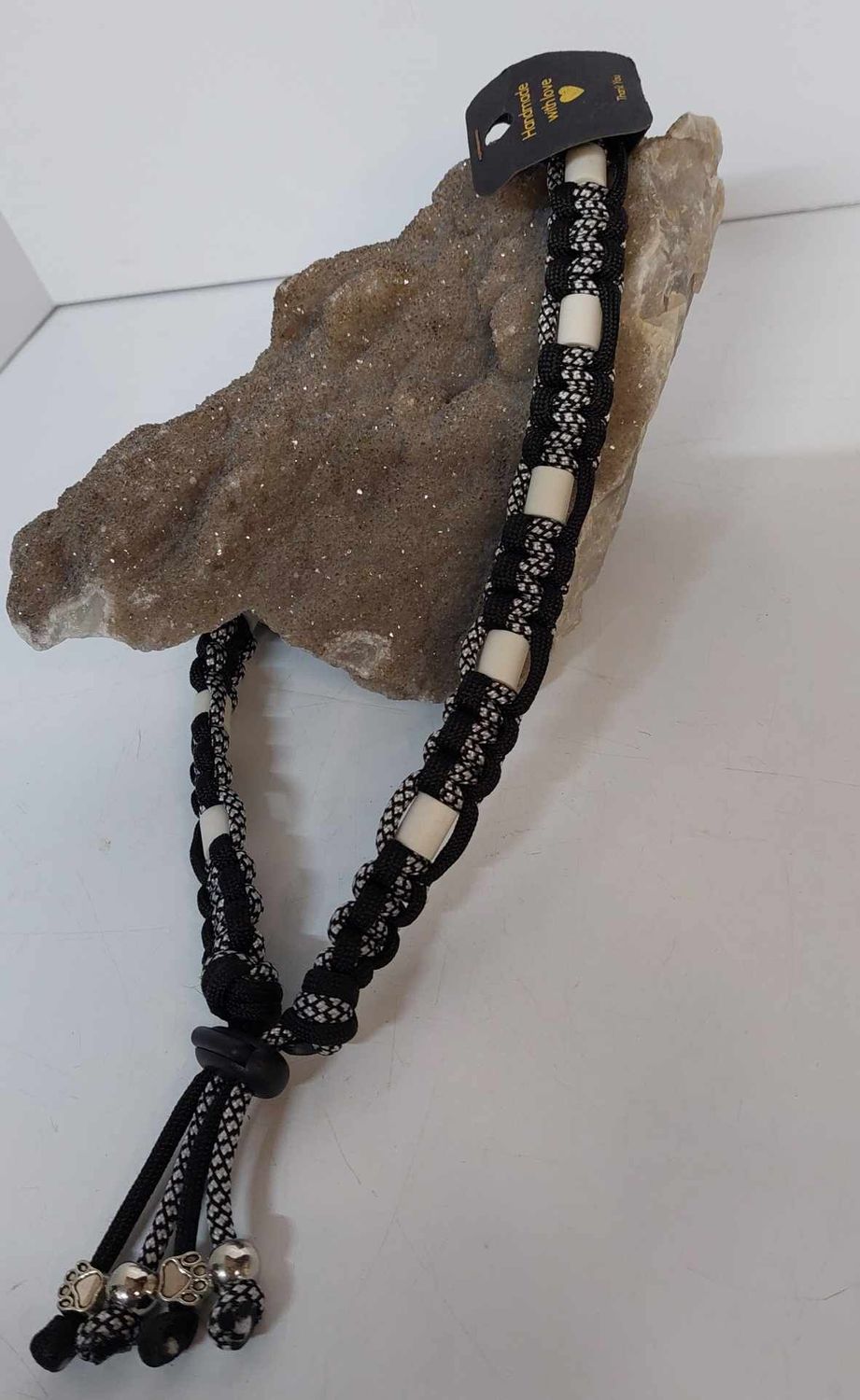100% natuurlijk EMX anti-tekenketting - zonder chemicaliën - met de hand gemaakt - zwart/wit - 30cm