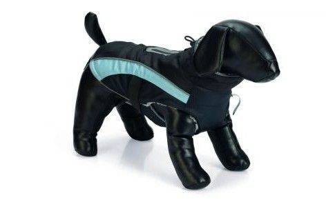 Beeztees Hondenjas Winter Saby - zwart/blauw - waterproof met tuigopening - 28cm ruglengte (aub eerst meten!)