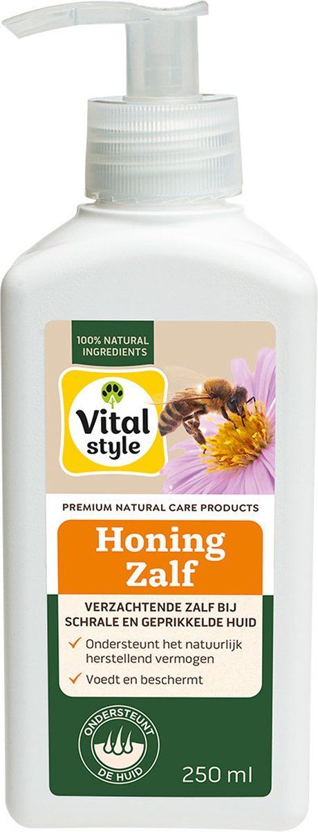VITALstyle Honingzalf - Dieren Supplementen - Voor Honden, Katten & Paarden - Ondersteunt Het Natuurlijk Herstellend Vermogen Van De Huid - 250 ml