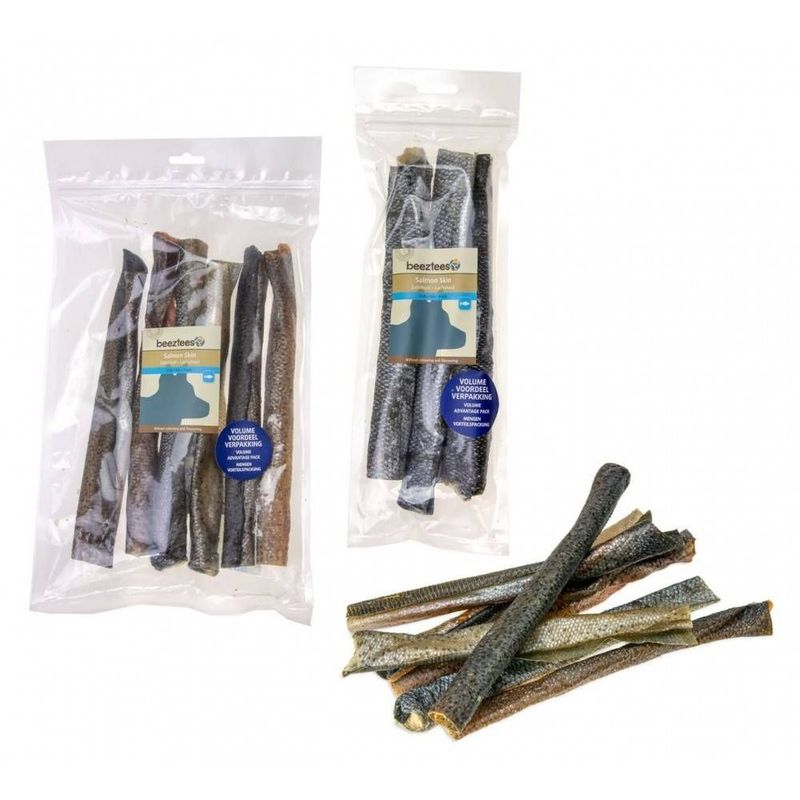 Beeztees zalmhuid stukken 100% natuurlijke hondensnack gedroogd 150gr